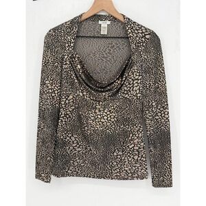 Cache Top Women Small Black Gold Snake Print Cowl Neck Blouse Y2K Glam Shimmer
